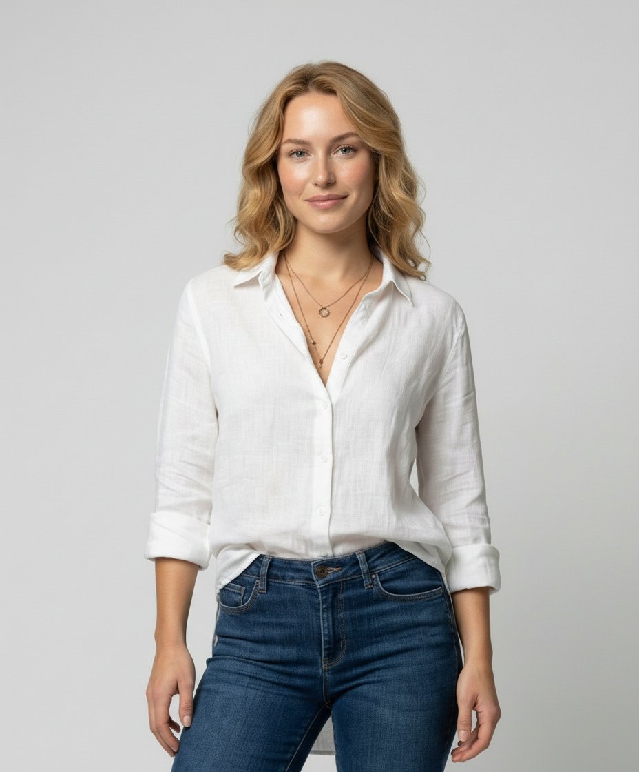 Women's timeless relaxed-fit button-up shirt in a classic design, perfect for effortless smart casual style.