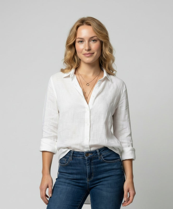 Women's timeless relaxed-fit button-up shirt in a classic design, perfect for effortless smart casual style.