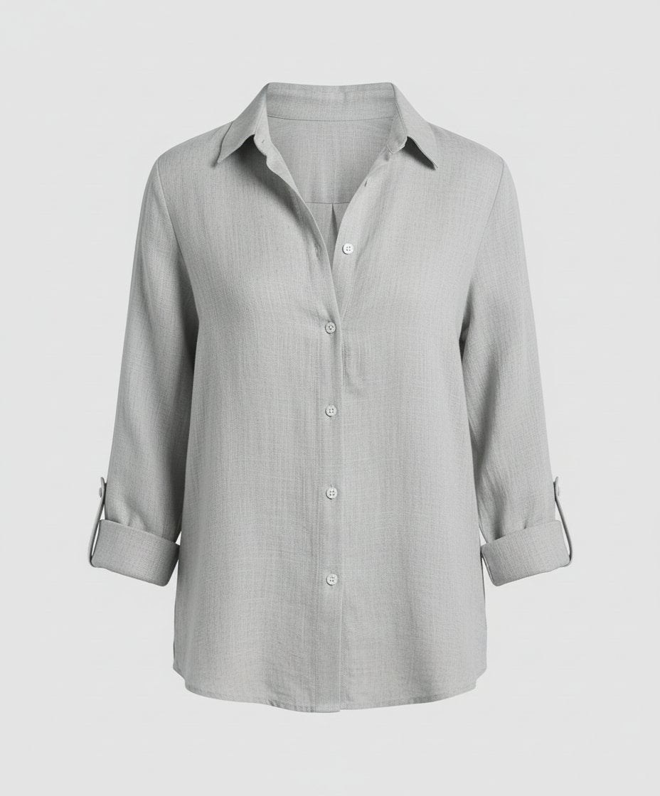 Comfortable women's long-sleeve button-up shirt with a relaxed fit for an easy, timeless casual look.