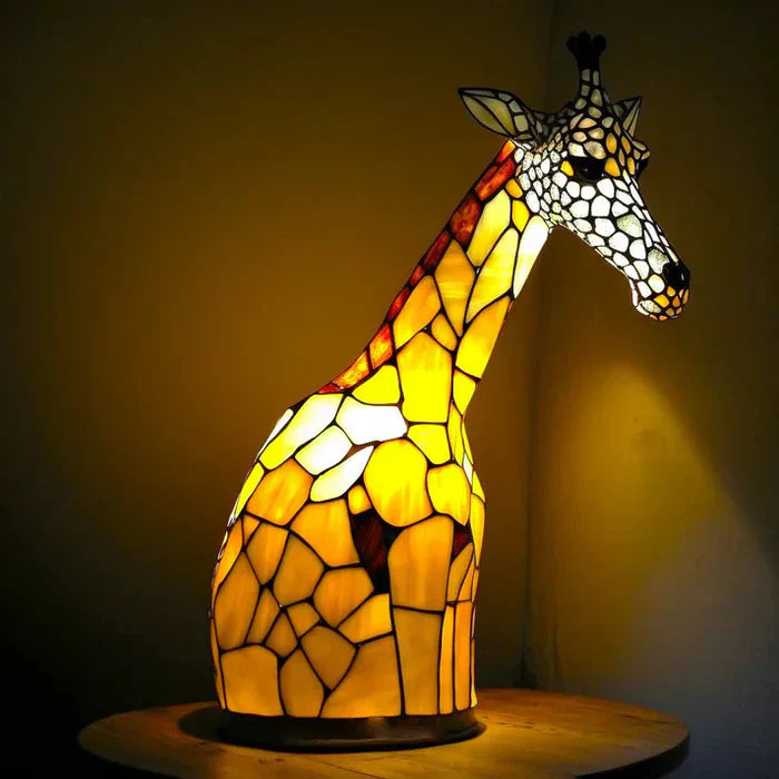 VitraFauna giraffe lamp, tall stained glass design, striking decorative lighting.