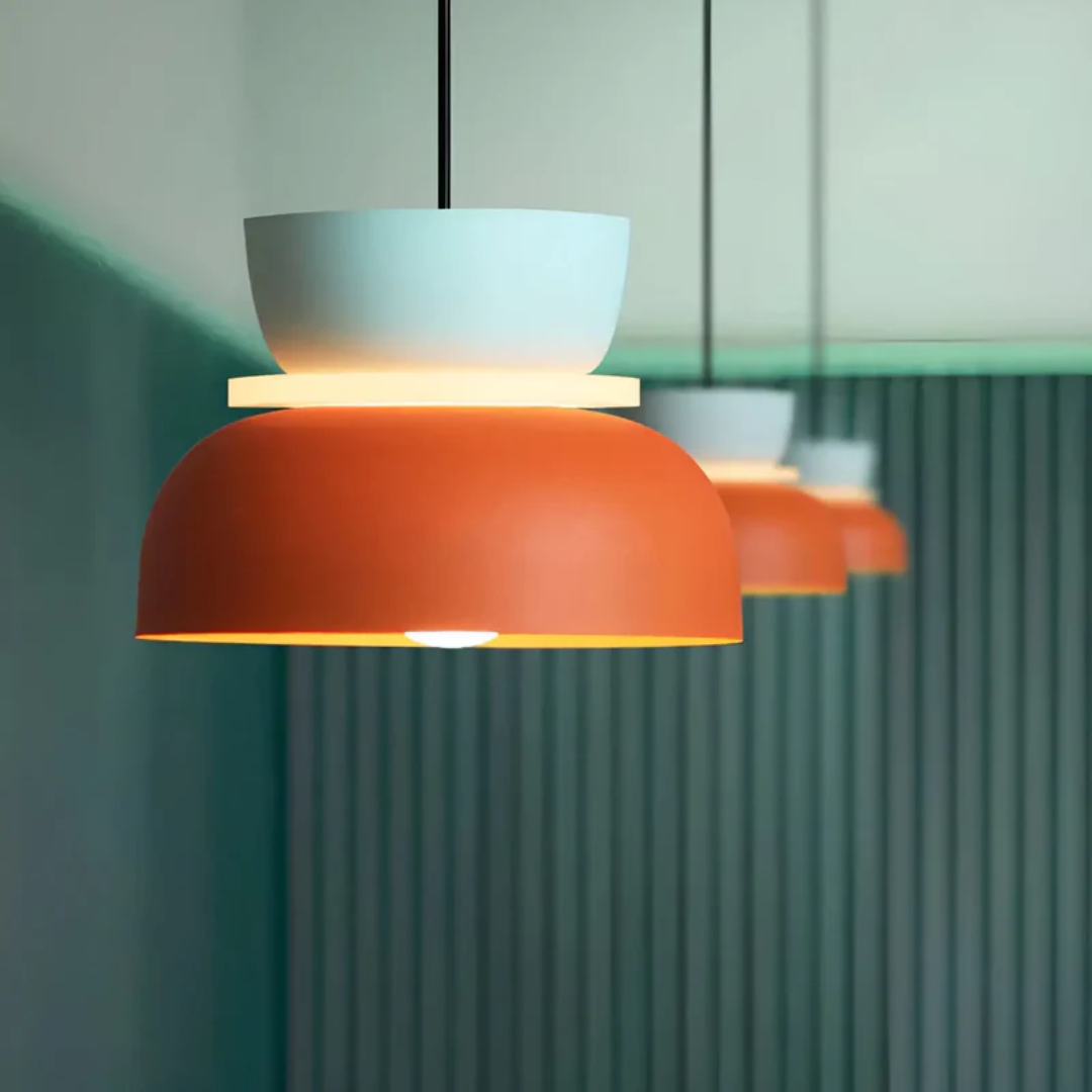 VividGlow macaron LED pendant light in coral orange, unique lighting