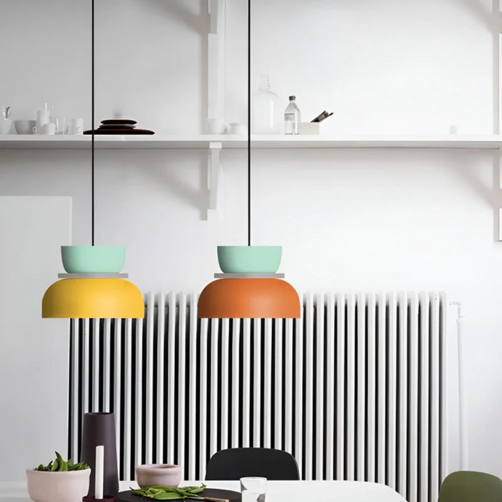 VividGlow macaron LED pendant light design detail, smooth finish