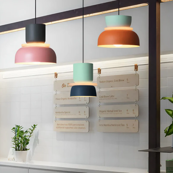 VividGlow macaron LED pendant light demonstrating energy-efficient glow