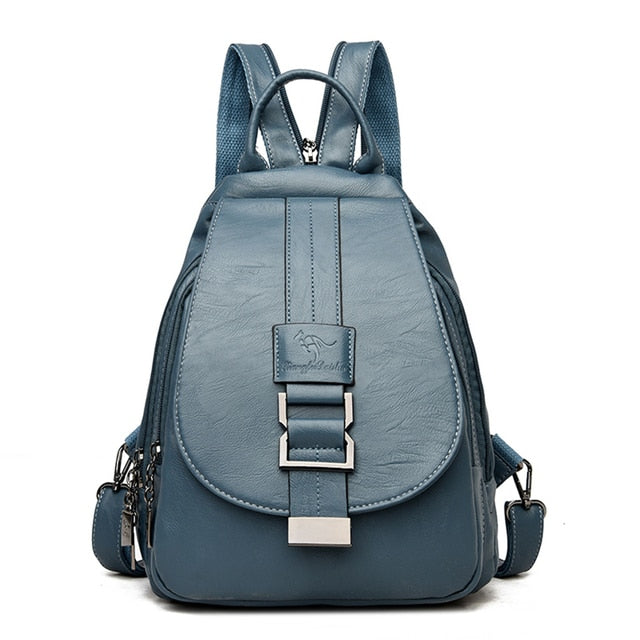 Chic women's genuine leather anti-theft backpack, ideal for urban exploration and daily essentials.