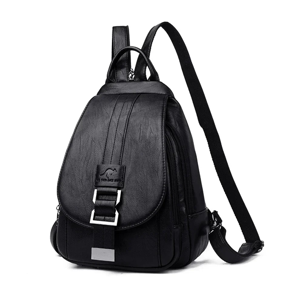 Women's luxe genuine leather anti-theft backpack, perfect for secure daily use & stylish travel.