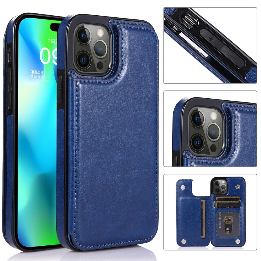 Durable premium leather iPhone case, multi-card holder & magnetic clasp for convenience.