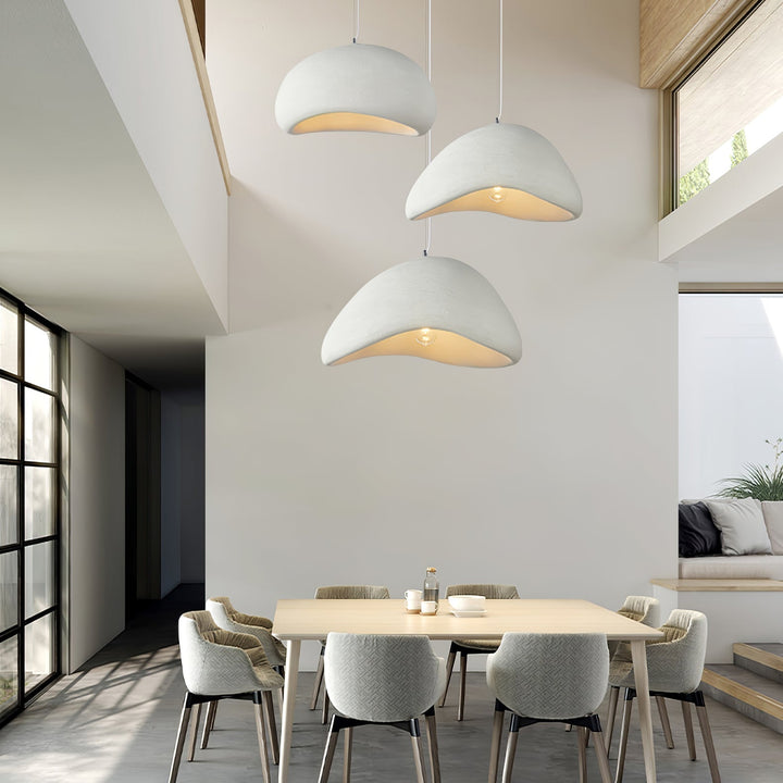 Ambient Wabi-Sabi cocoon pendant light, a unique fabric ceiling lamp for creating organic modern decor.