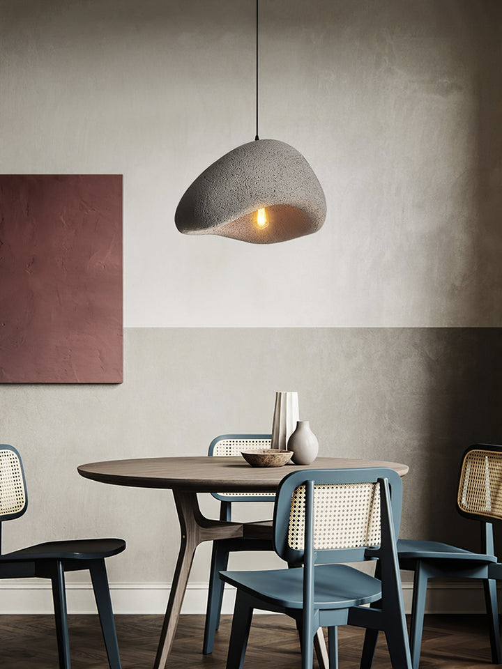 Designer Wabi-Sabi cocoon pendant light. Sculptural ceiling lamp enhancing organic modern and minimalist homes.