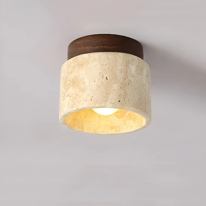 Rustic Wabi Sabi ceiling lamp with beautiful natural wood and genuine TranquilStone marble, offering tranquil ambiance.