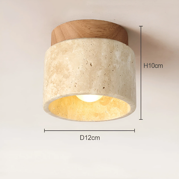 Elegant Wabi Sabi ceiling light featuring a natural wood frame and soft TranquilStone marble, ideal for ambient lighting.