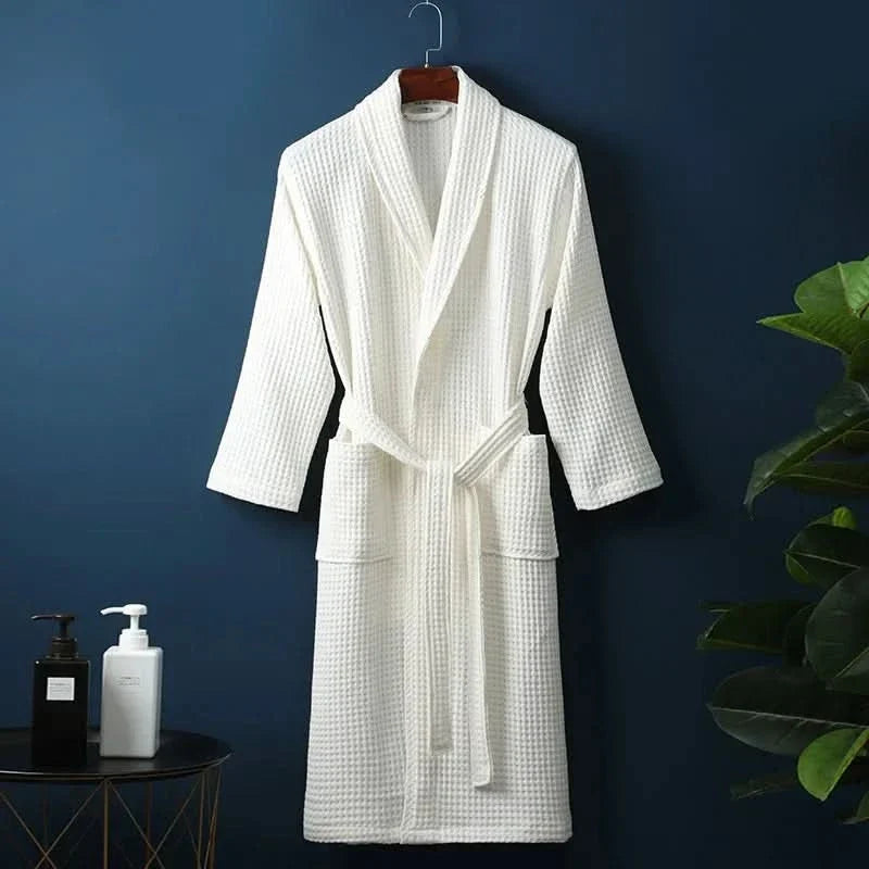 Unisex lightweight breathable bathrobe for soft comfort & quick-dry relaxation at home or spa.