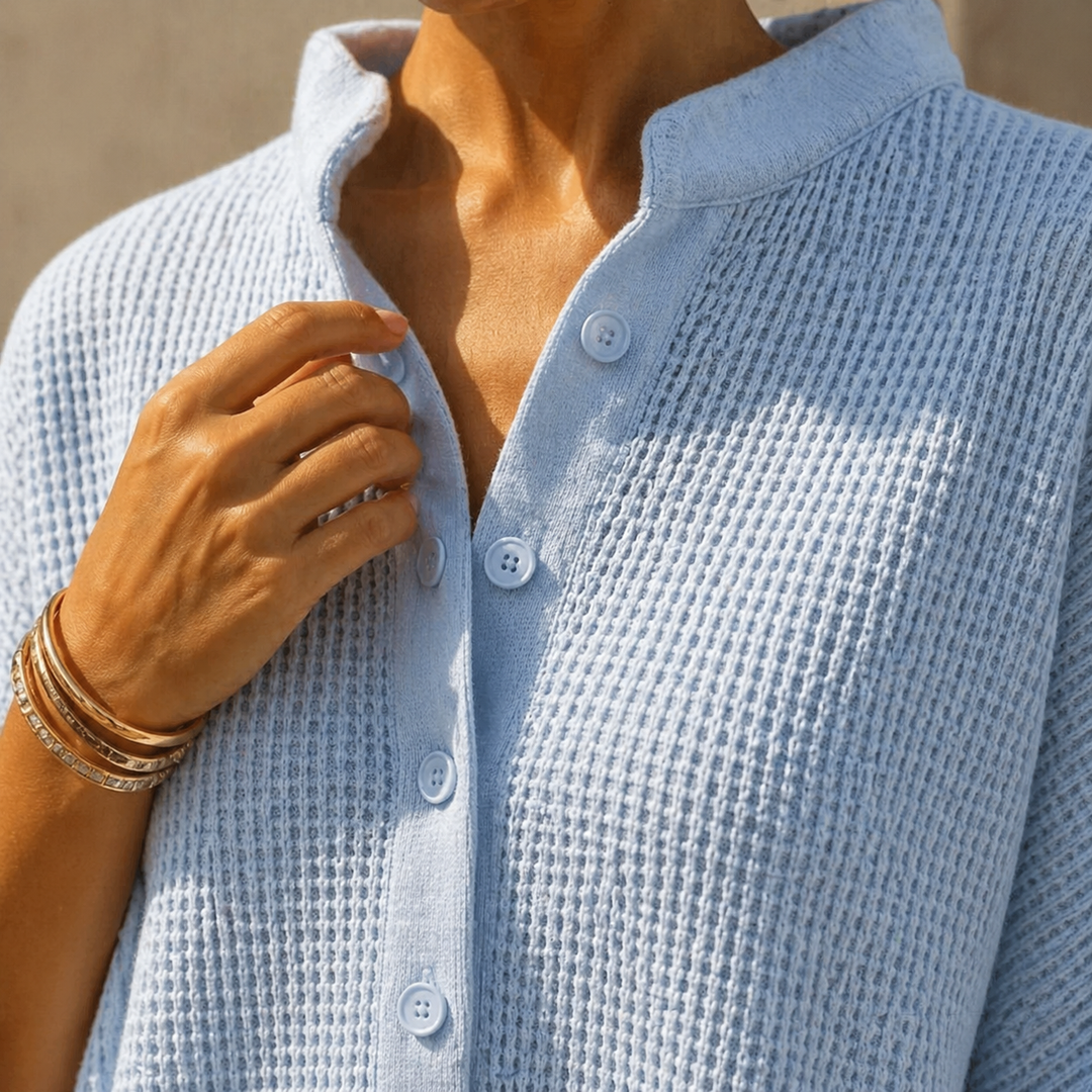 Women's cozy waffle knit loungewear set, featuring an oversized dolman sleeve top and matching bottoms.