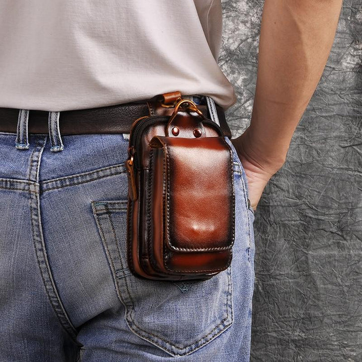 Secure brown everyday carry waist pack. Hands-free unisex sling bag for essentials.