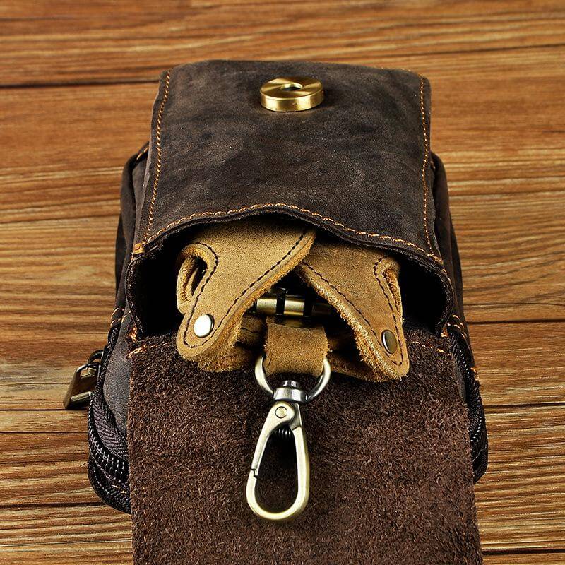 Versatile vintage brown sling bag. Perfect unisex fanny pack for secure everyday carry or travel.