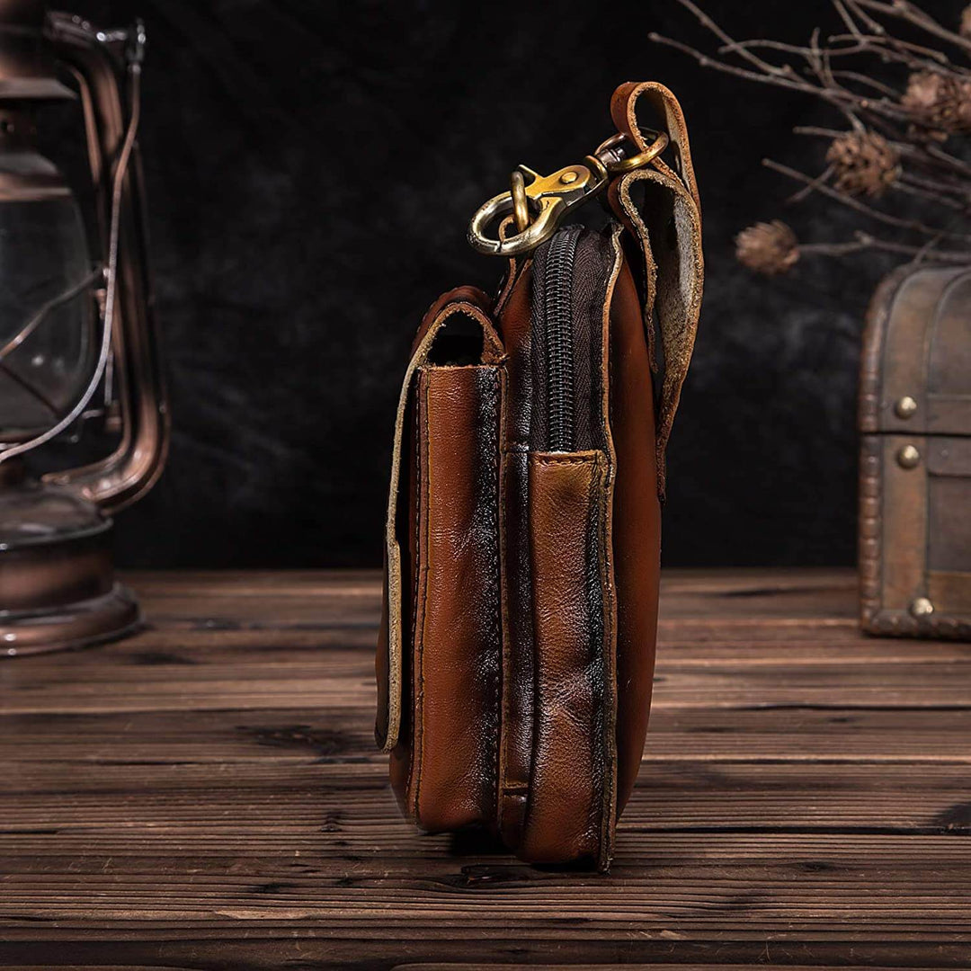 Compact vintage brown waist pack. Hands-free unisex bag for secure everyday essentials.