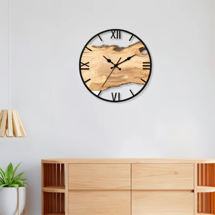 Contemporary black wall clock, large & minimalist with silent quartz movement. Stylish decor for home & office.