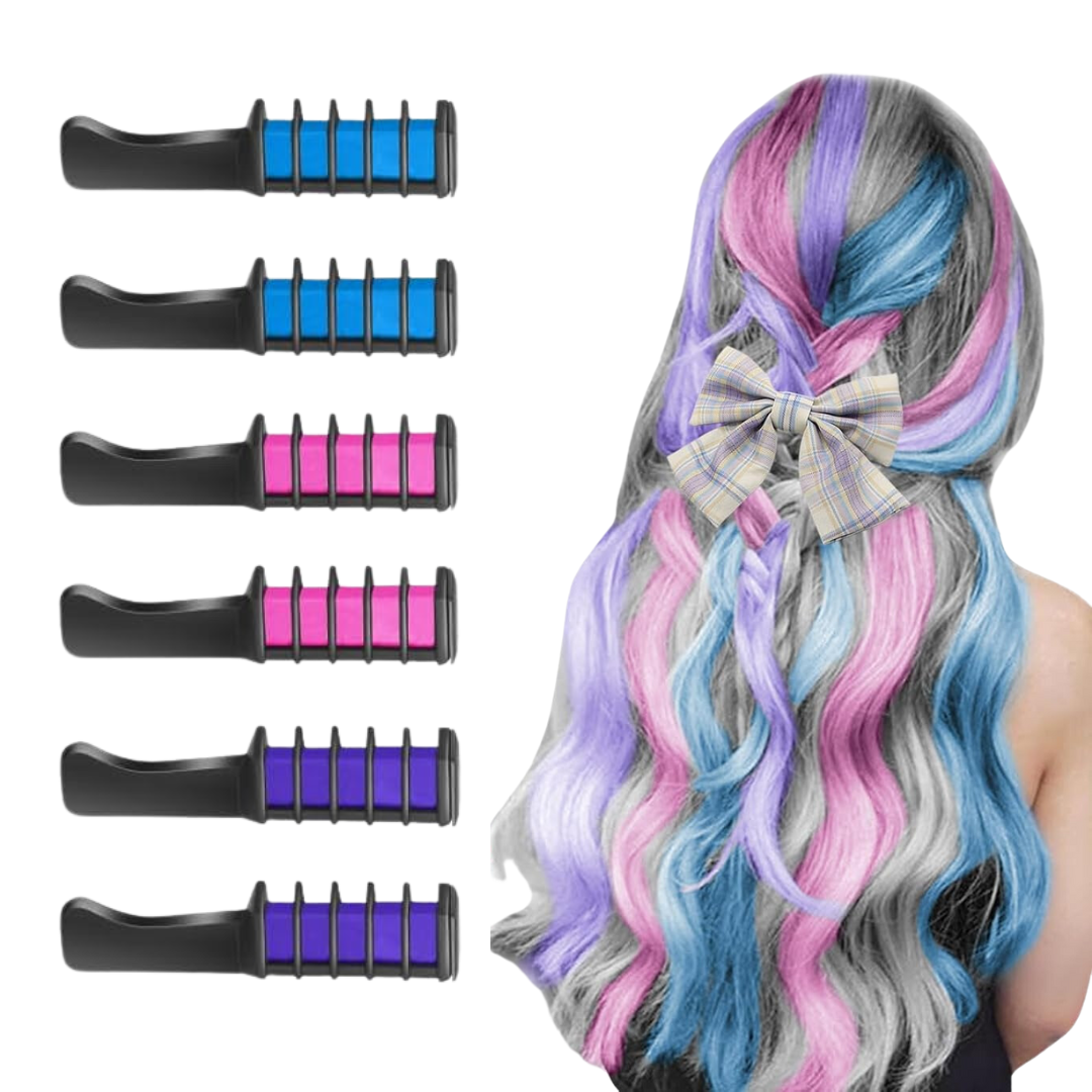 Washable hair chalk comb in blue, offering temporary, creative hair color for kids.