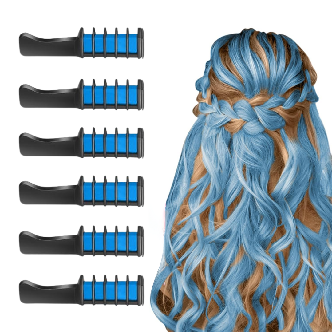 Washable hair chalk comb, providing temporary, colorful hair dye for creative kids.