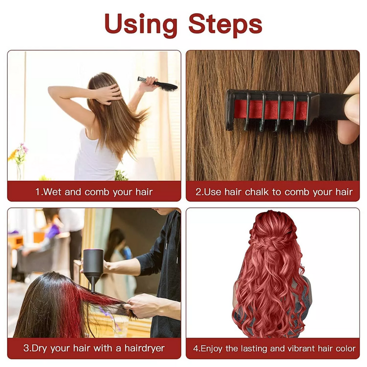 Hair chalk comb in multiple colors, offering quick, washable, and temporary hair fun for children.