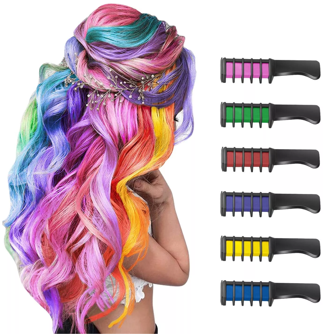 Kids washable hair chalk comb for vibrant, temporary hair color. Easy to apply, fun for parties.