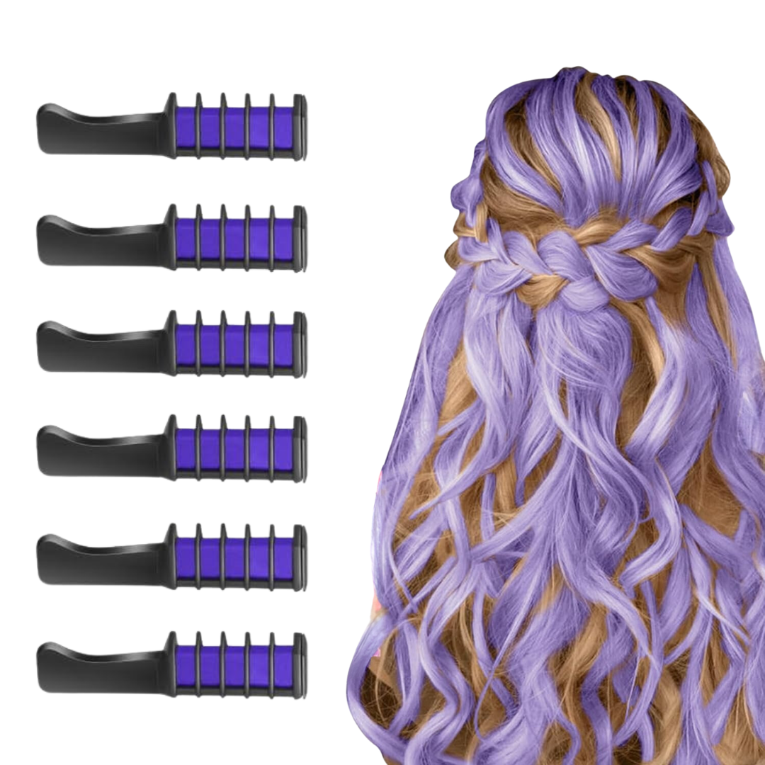Set of colorful hair chalk combs for kids, offering easy, temporary hair color application.