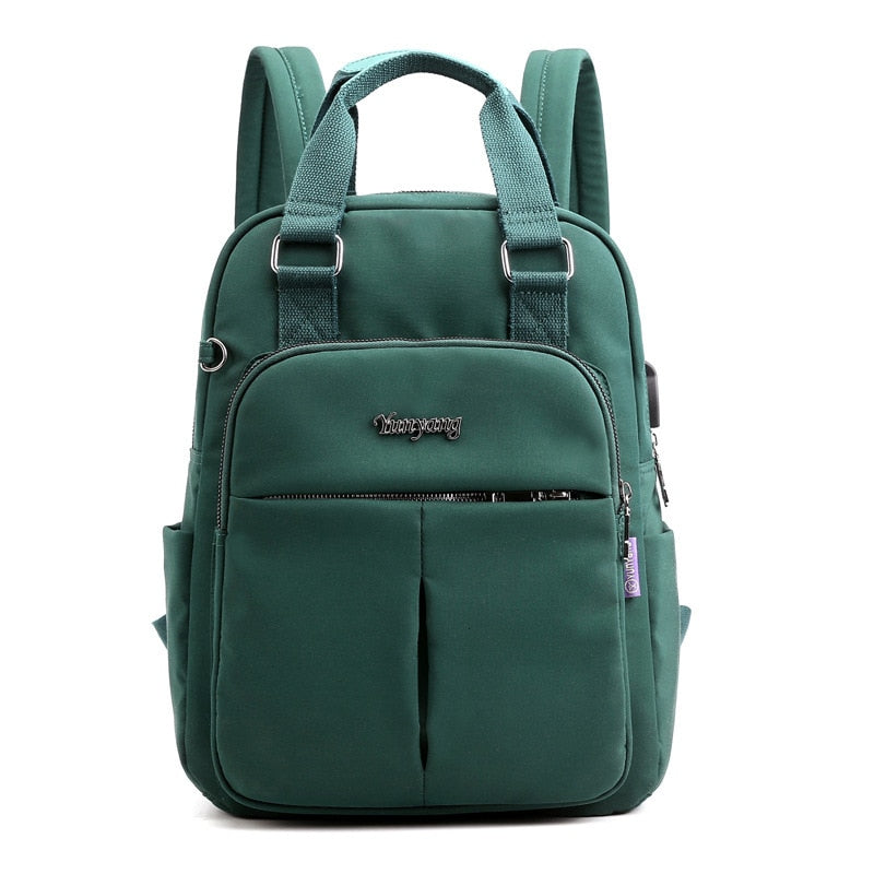 Water-resistant everyday bag offering protection and convenient charging.