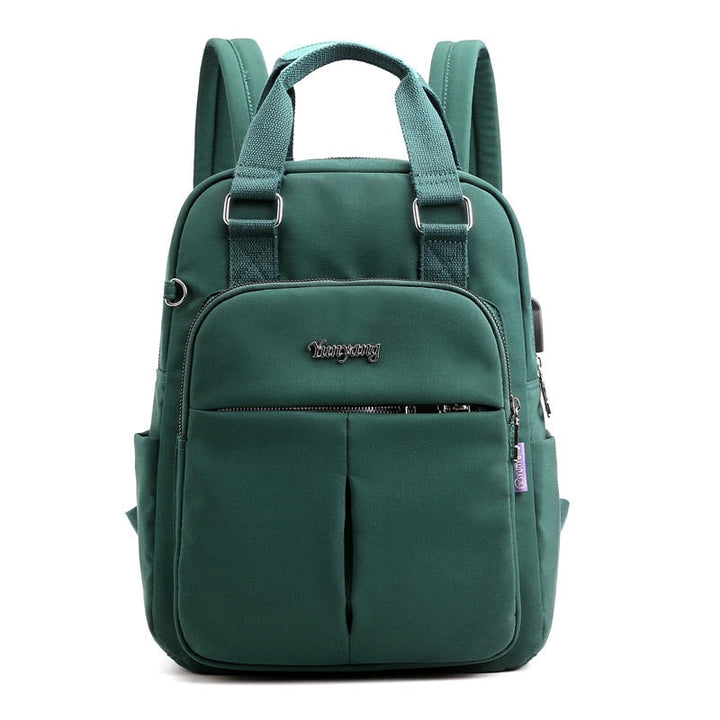 Water-resistant everyday bag offering protection and convenient charging.
