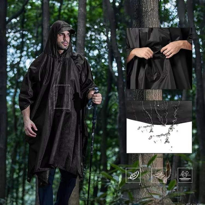 Durable waterproof poncho, essential rain gear for unisex outdoor adventure, trekking, and travel.