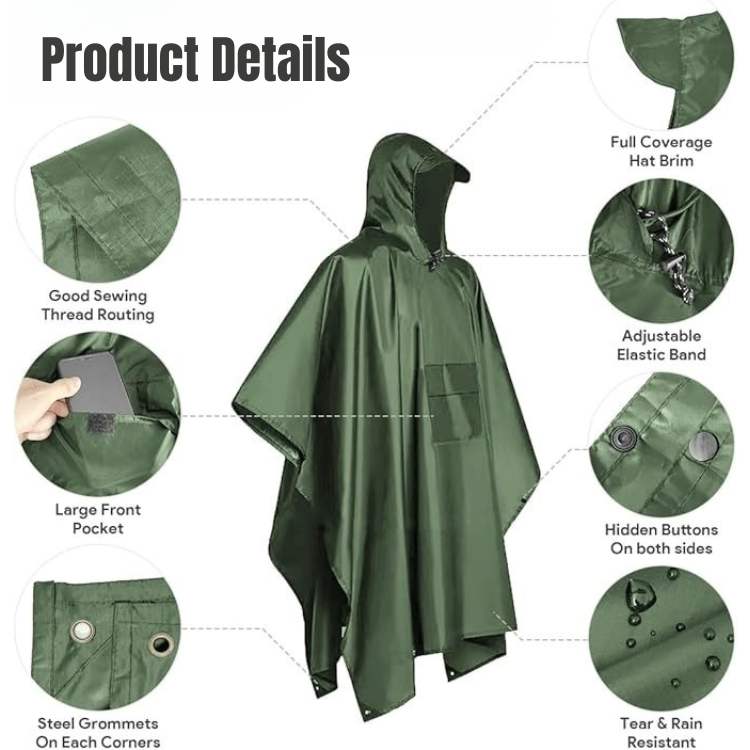 Emergency shelter: Unisex waterproof all-terrain poncho, crucial trekking gear for unexpected outdoor rain.
