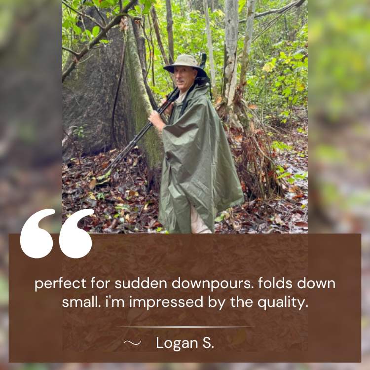 Folded unisex waterproof all-terrain trekking poncho. Essential outdoor adventure rain gear.