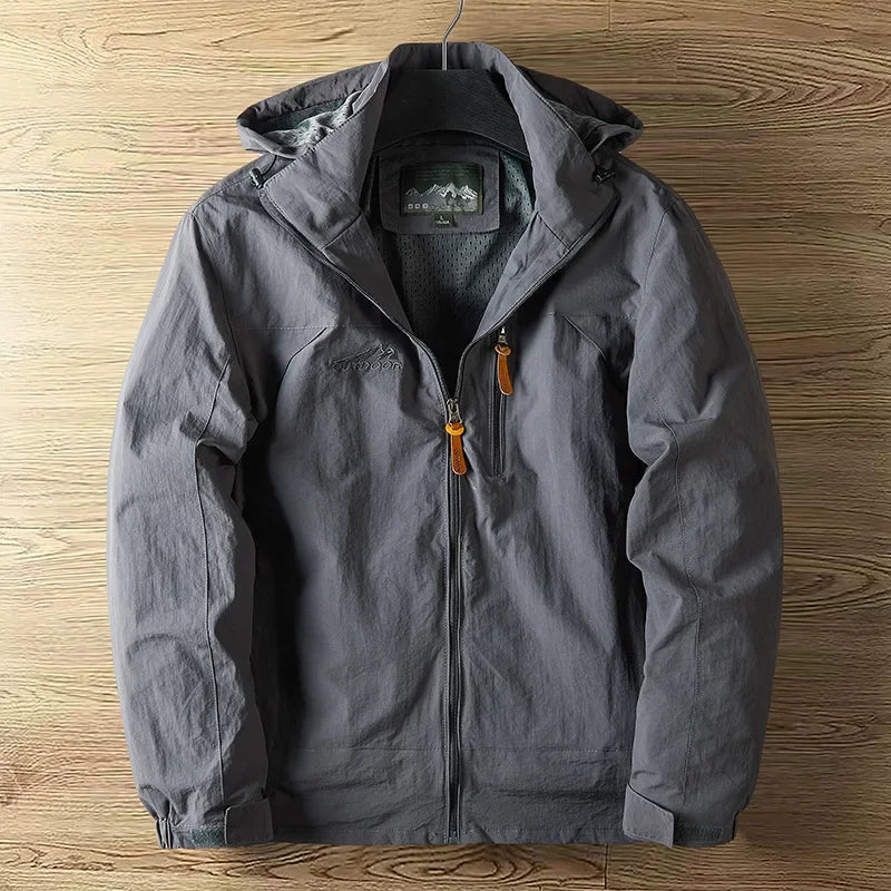 Stylish men's waterproof jacket. Breathable activewear designed for lightweight comfort and outdoor protection.