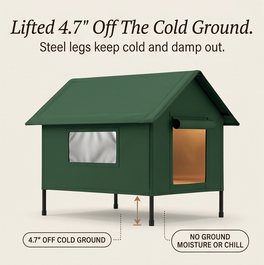 Insulated outdoor cat house with waterproof design, offering a warm and secure pet shelter for feral cats.