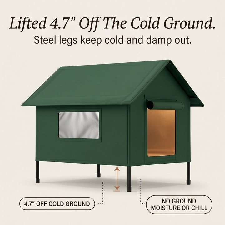 Insulated outdoor cat house with waterproof design, offering a warm and secure pet shelter for feral cats.