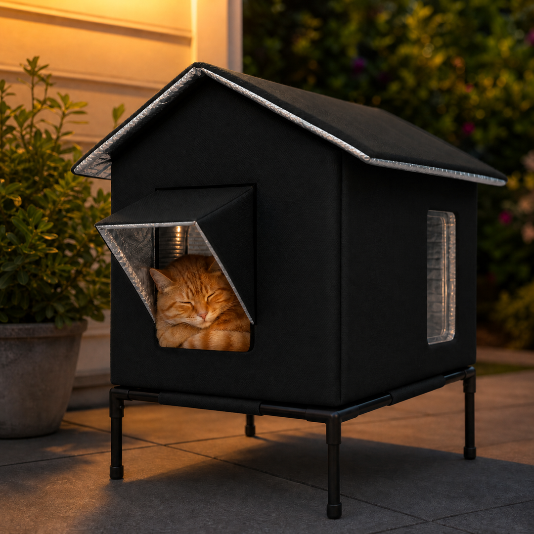 Durable waterproof insulated outdoor cat house, perfect for cold weather and feral cat protection.