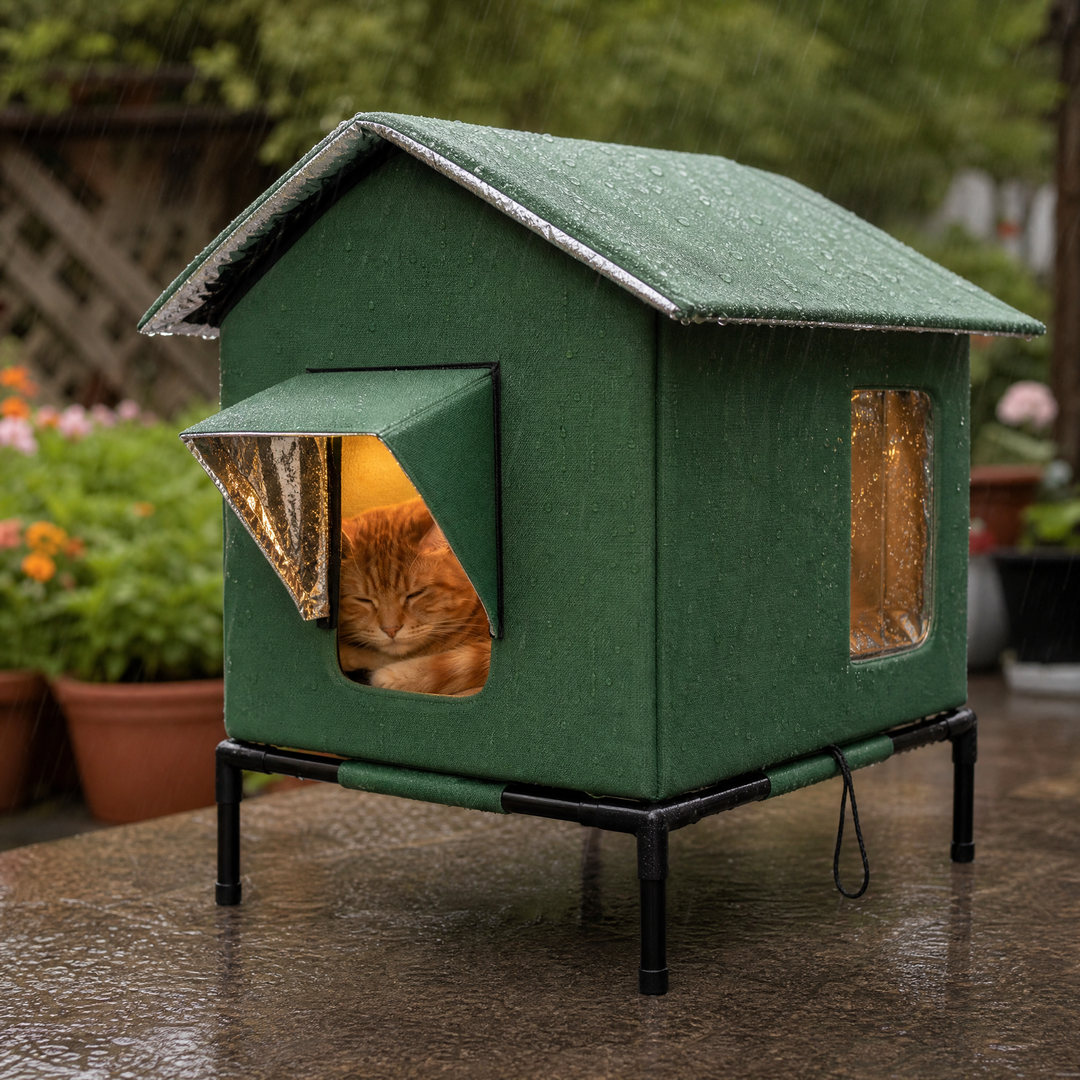 Winter-proof outdoor cat house: insulated, waterproof shelter for feral cats, keeping them warm & safe.