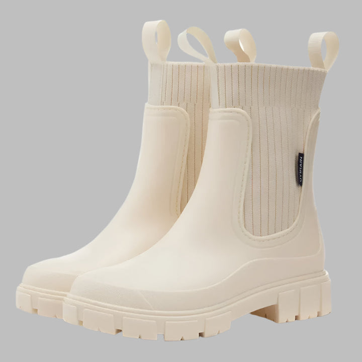 Fashionable slip-on rain boots for women, keeping your feet dry and stylish.