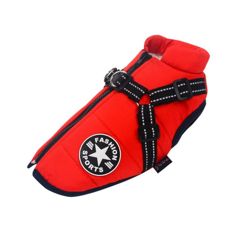Reflective waterproof dog jacket for all-weather protection & enhanced visibility. Durable outdoor canine apparel.