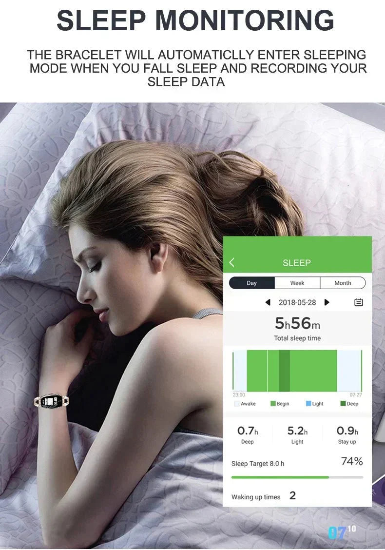 FitStyle women's waterproof health monitor, smart activity tracker for all-day insights.