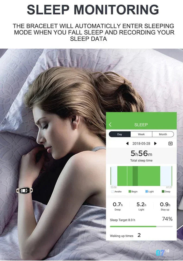 FitStyle women's waterproof health monitor, smart activity tracker for all-day insights.