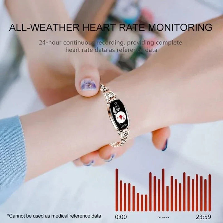 FitStyle women's health monitor smart watch, waterproof, tracks activities, heart rate & sleep.