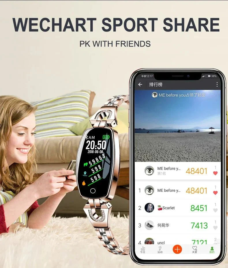Waterproof wearable tech for women: fitness tracker with heart rate, steps, and sleep.