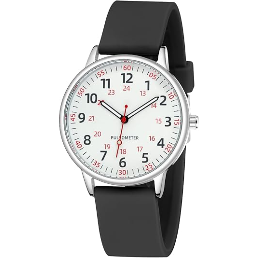 Robust waterproof nurse watch, silicone strap, easy-clean, with a reliable second hand for busy nurses & doctors.