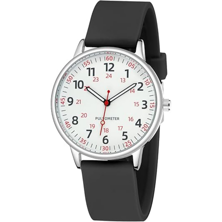 Robust waterproof nurse watch, silicone strap, easy-clean, with a reliable second hand for busy nurses & doctors.