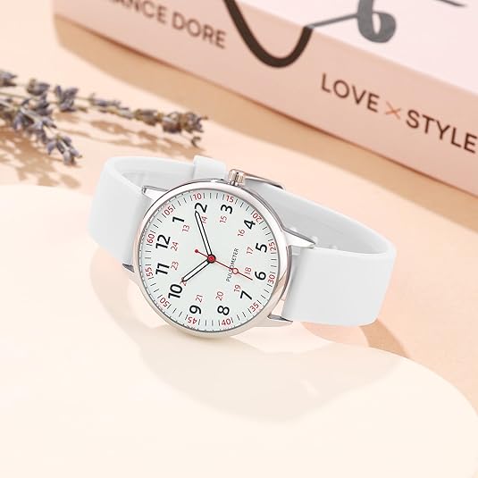 Waterproof nurse watch with a second hand, ideal for healthcare, easy to clean silicone strap & clear analog display.