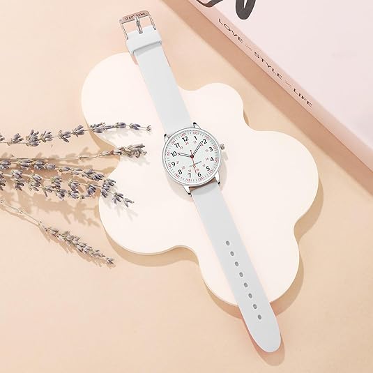 Professional unisex nurse watch, waterproof, features a clear analog display, second hand & comfortable silicone strap.