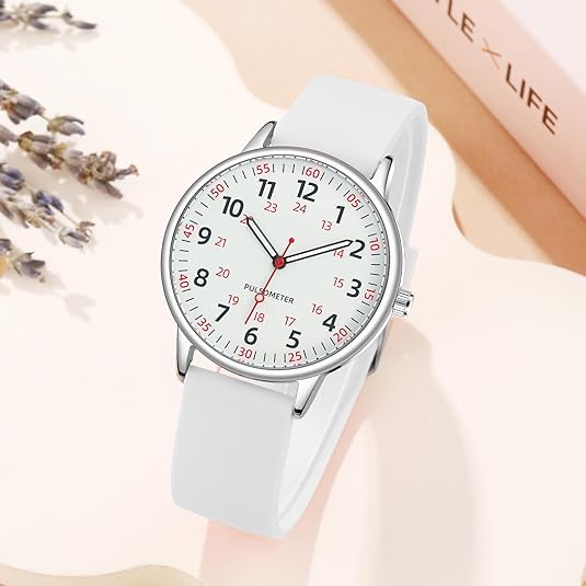 Essential medical nurse watch, waterproof silicone strap, reliable second hand for pulse checks, easy-read design.