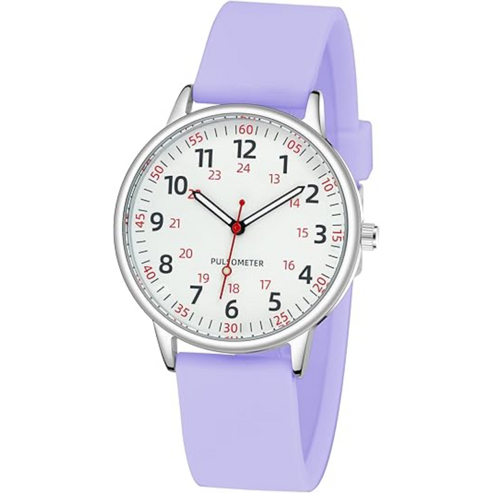 Modern colored waterproof nurse watch, unisex design, accurate second hand, durable silicone for healthcare pros.
