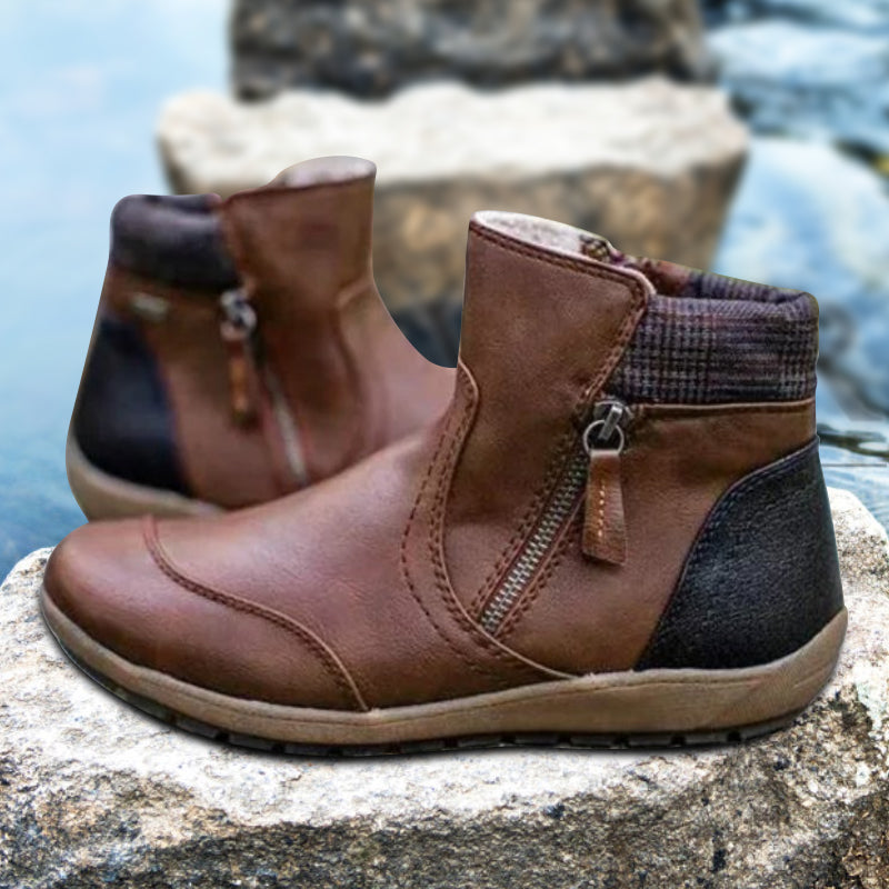 Easy-zip waterproof women's orthopedic boots, anti-slip for winter, supportive & stylish.
