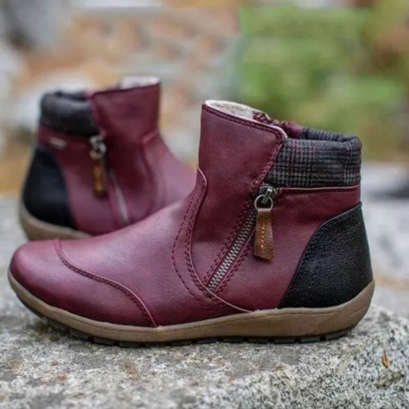 Durable waterproof women's ankle boots, orthopedic support & easy zipper, comfortable fall/winter footwear.