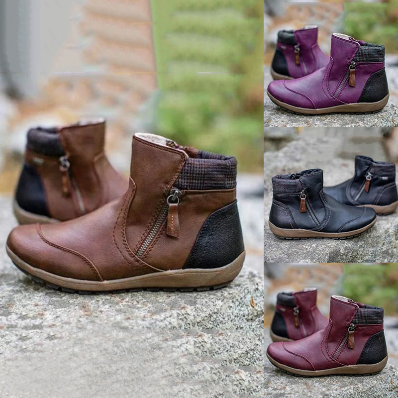 Winter-ready waterproof women's boots, orthopedic support & anti-slip sole, easy zipper closure.